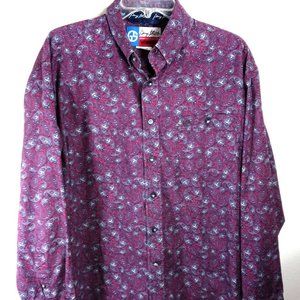 Wrangler George Straight Long Sleeve Button Shirt Men's Sz. Large Western Maroon